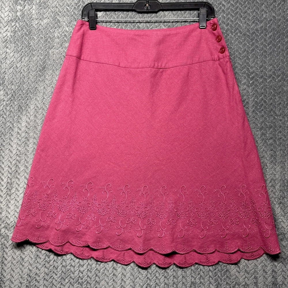 Christopher & Banks Linen Skirt Size 8 Pink Blend A-Line Lined Y2K 2005 Side Zip